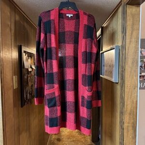 Maurices Red and Black Knit Buffalo Plaid Cardigan. BRAND NEW NEVER WORN!!!